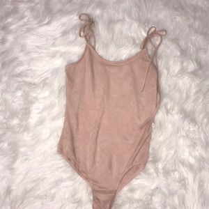 Suede pink tank bodysuit